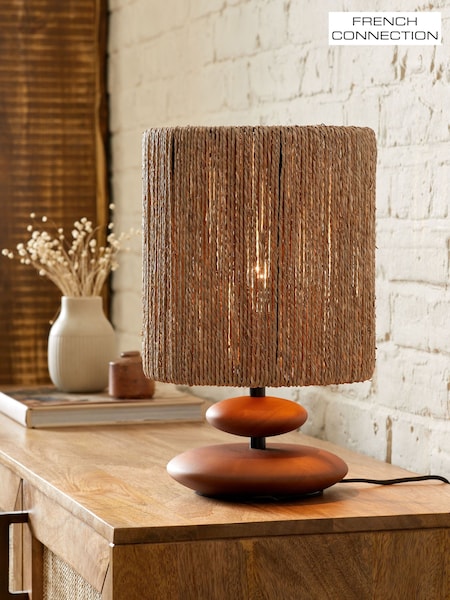 French Connection Wood/Cream Cala Table Lamp (E71212) | £50 - £80
