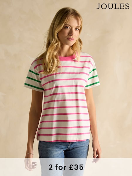 Joules Ellie Pink Multi Short Sleeve Jersey Top (E71305) | £24