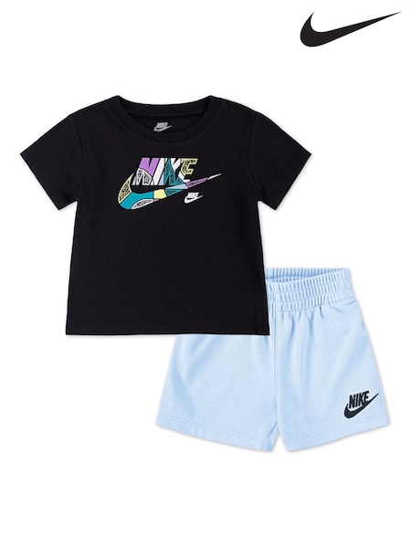 Nike Blue Infant Printed Logo T-Shirt and Shorts Set (E71321) | £30