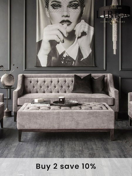 Libra Warm Grey Theodore Buttoned XL Ottoman (E71507) | £650