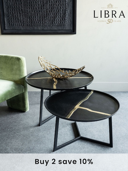 Libra Black Arizona Textured Aluminium Coffee Table Set of 2 (E71521) | £450