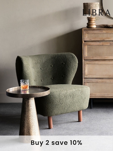 Libra Green Lewis Wingback Occasional Boucle Chair (E71524) | £900