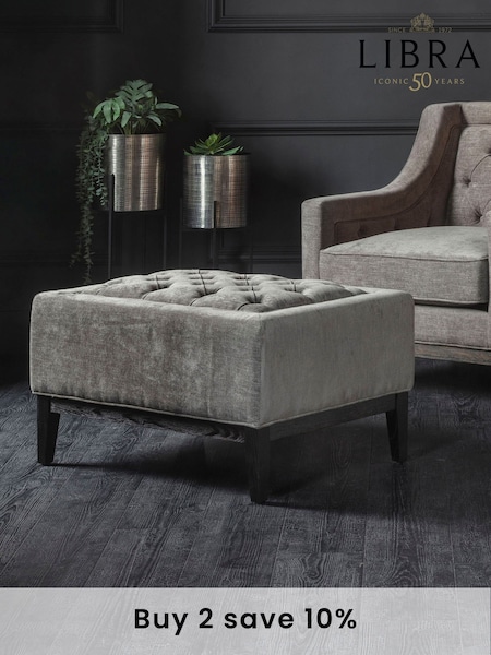 Libra Warm Grey Theodore Buttoned Stool (E71526) | £450