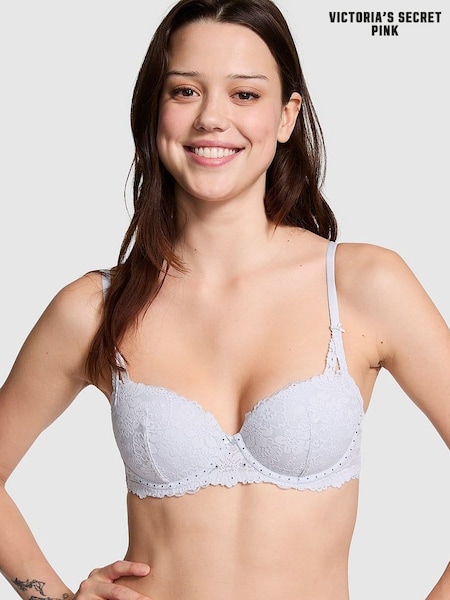 Victoria's Secret PINK Hydrangea Blue Diamante Balcony Lace Bra (E72001) | £35