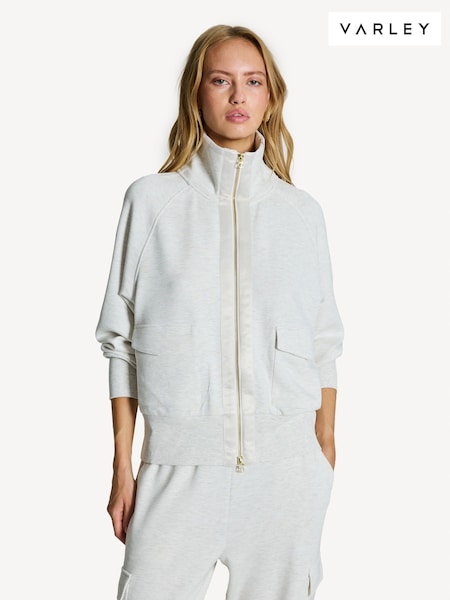 Varley Ivory Marl Roxbury Zip-Up Sweatshirt (E72288) | £135