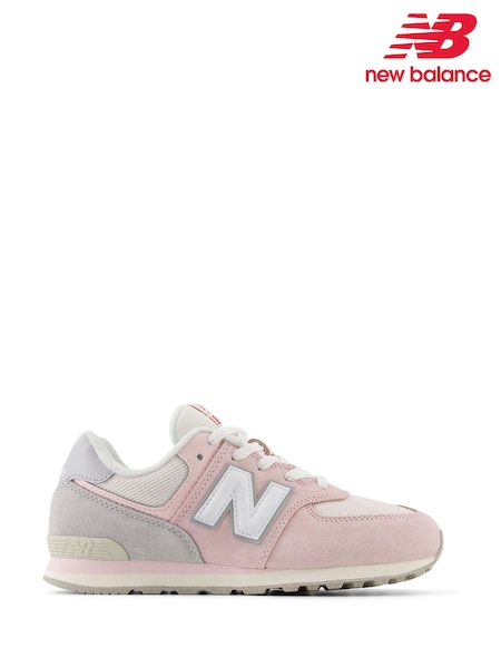 New Balance Pink/Grey Girls 574 Trainers (E72656) | £68