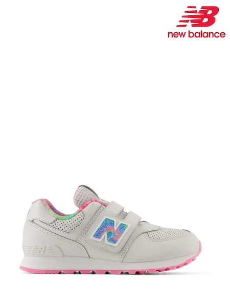 New Balance Grey/Pink/White Girls Hook and Loop 574 Trainers (E72664) | £48