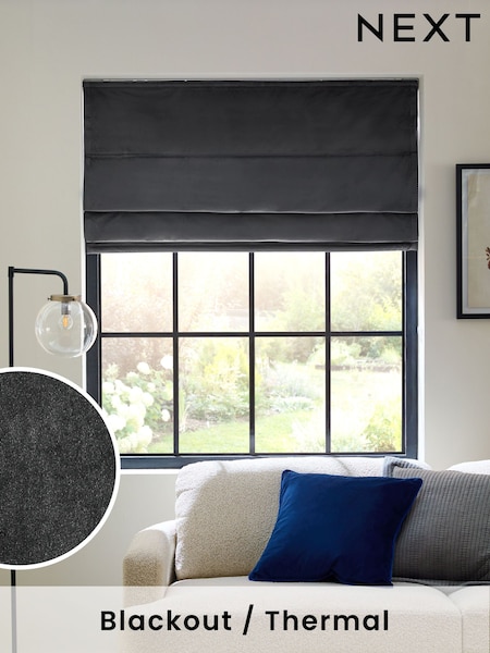 Grey Charcoal Dark Ready Made Blackout Matte Velvet Roman Blind (E72697) | £40 - £100