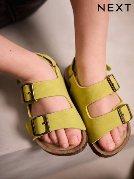 Yellow Standard Fit (F) Double Buckle Cushioned Footbed Sandals (E72699) | £14 - £16