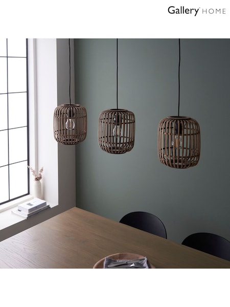 Gallery Home Natural 3 Light Linear Pendant Bar Bamboo Imperial Ceiling Light (E72712) | £130