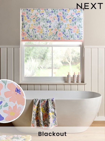 Multi Ready Made Blackout Bathroom Roller Blind Floral Print (E72770) | £24 - £54