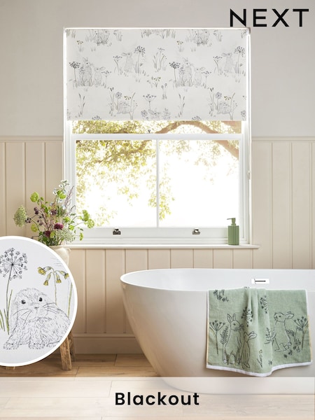 Natural Ready Made Blackout Bathroom Blackout Blind Bunny Print (E72771) | £24 - £54