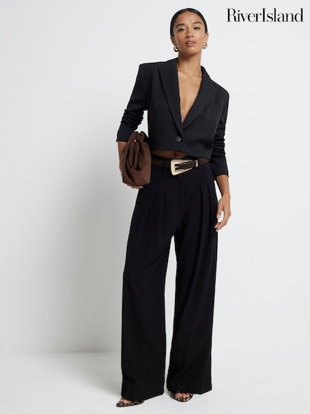 River Island Black Petite Easy Wide Leg Trousers (E72889) | £40