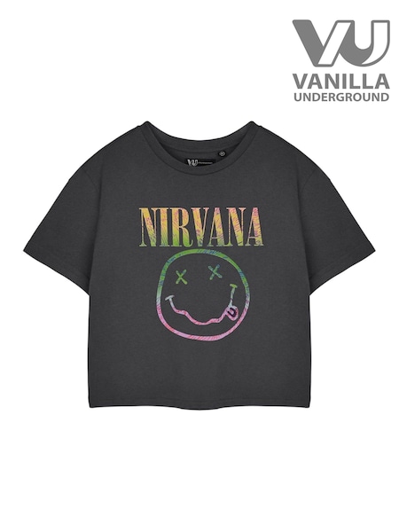 Vanilla Underground Grey Womens Nirvana Licensed Crop 100% Cotton T-Shirt (E73367) | £18