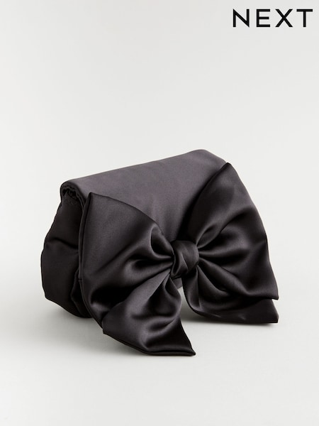 Black Statement Satin Bow Bag (E73577) | £14