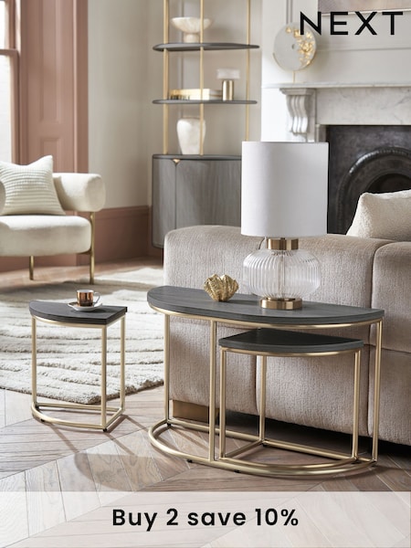 Black Evie Oak Effect Nest of 3 Tables (E73612) | £199