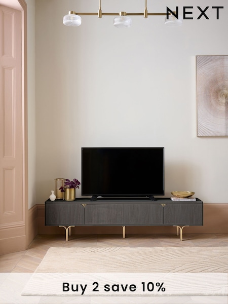 Black Evie Oak Effect Up to 80 inch Slim TV Unit (E73614) | £350