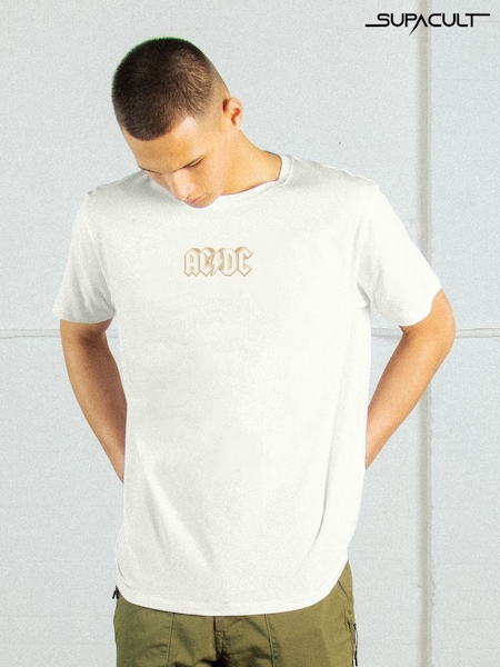 Supacult White ACDC Layered Men Music T-Shirt (E73623) | £43