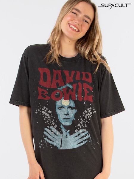 Supacult Black David Bowie Star Dust Women Boyfriend Fit Music T-Shirt (E73624) | £44