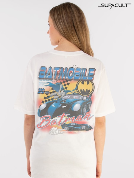 Supacult White Batman Batmobile Women Boyfriend Fit T-Shirt (E73639) | £50