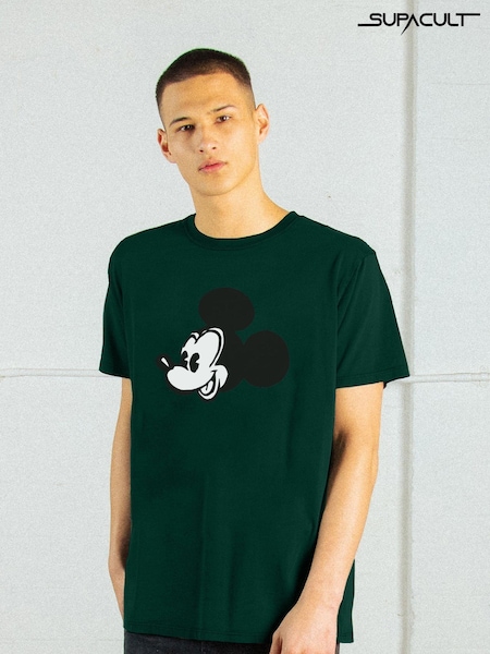 Supacult Green Mickey Mouse Face Men Forest Washed T-Shirt (E73643) | £40