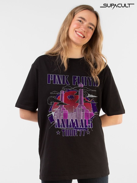 Supacult Black Pink Floyd Purple Factory Women Boyfriend Fit Music T-Shirt (E73651) | £44
