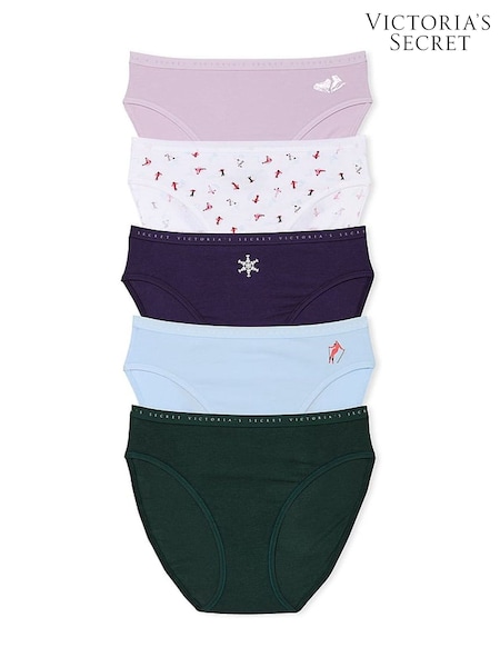 Victoria's Secret Purple/White/Blue/Green Brief Logo 5 Pack Knickers (E73877) | £27
