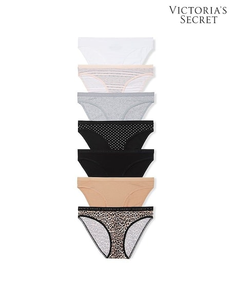 Victoria's Secret White/Grey/Black/Leopard/Nude Bikini Logo 7 Pack Knickers (E73885) | £35