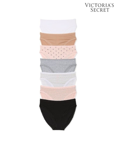 Victoria's Secret White/Nude/Pink/Black/Grey Brief Logo 7 Pack Knickers (E73898) | £35