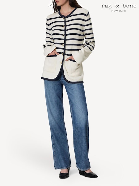 Rag & Bone Cream Nancy Stripe Merino Wool Cardigan (E73899) | £420