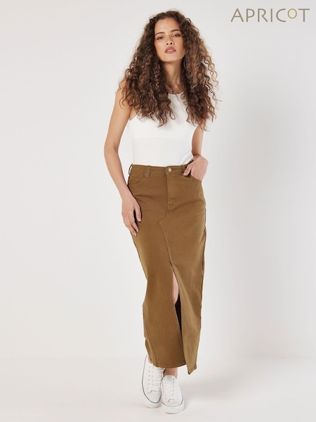 Apricot Brown Layed On Rise Split Denim Skirt (E74155) | £37