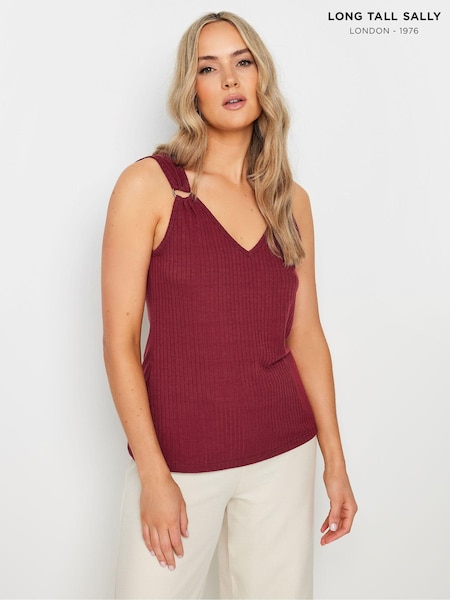 Long Tall Sally Red V-Neck Hardwear Ribbed Vest (E74182) | £23