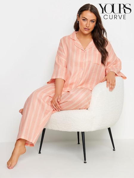 Yours Curve Orange Double Cloth Check 100% Cotton Pyjamas Set (E74196) | £39