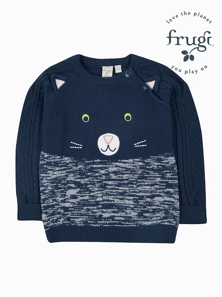 Frugi Blue Cat Knitted Halloween Jumper (E74343) | £19 - £22