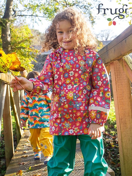 Frugi Girls Pink Printed Flowers Puddle Buster Waterproof Coat (E74452) | £48 - £52
