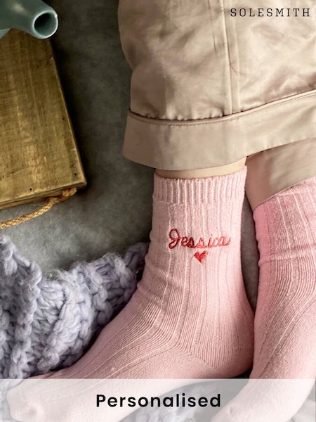 Solesmith Pink Embroidered Heart Bed Socks (E74503) | £20