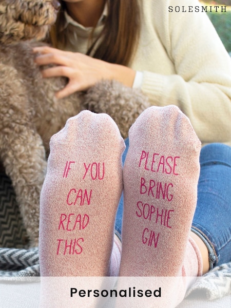 Solesmith Pink Personalised Glitter Gin Socks (E74510) | £16