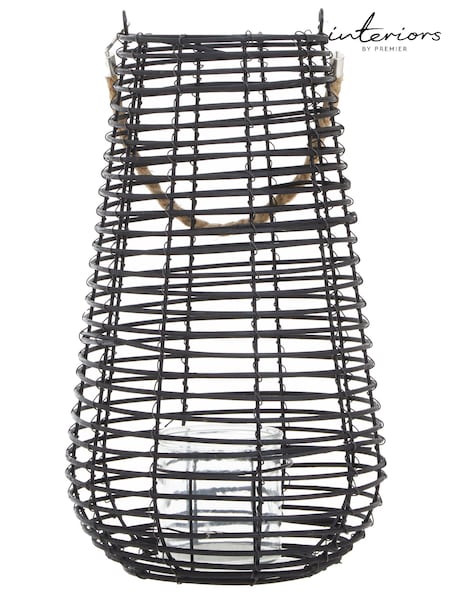 Interiors by Premier Black Lentigo Large Rattan Candle Holder (E74601) | £75
