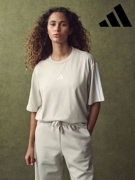 adidas Grey Boyfriend 3-Stripes 100% Cotton T-Shirt (E74655) | £23