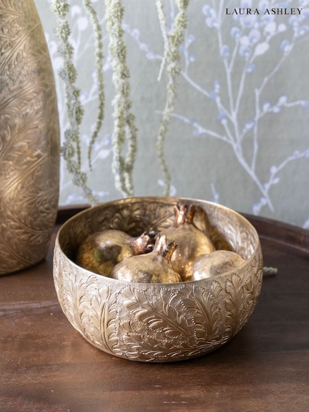 Laura Ashley Matt Champagne Small Winspear Leaf Embossed Round Bowl (E74737) | £49
