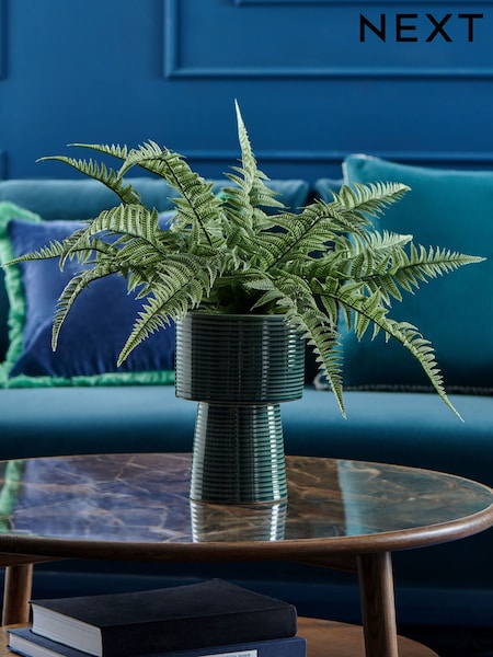 Green Artifical Fern in Ripple Glazed Vase (E74750) | £60