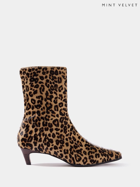 Brown Leopard Print - Mint Velvet Issy Suede Kitten Heel Ankle Boots