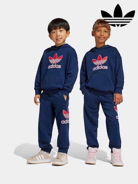 adidas Originals Blue Kids Big Logo Hoodie and Joggers Set (E74849) | £50