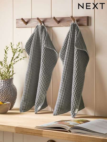 Set of 2 Grey Waffle Tea Towels (E74864) | £12