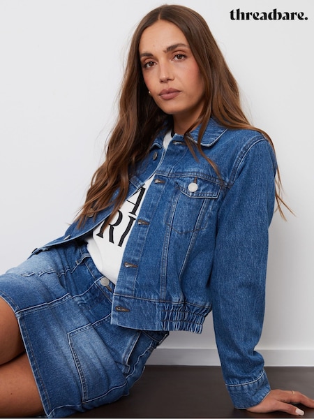Threadbare Blue Collared Denim Bomber Jacket (E74952) | £35