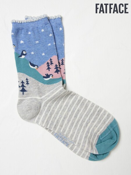 FatFace Grey Penguin Scene Socks (E74955) | £2