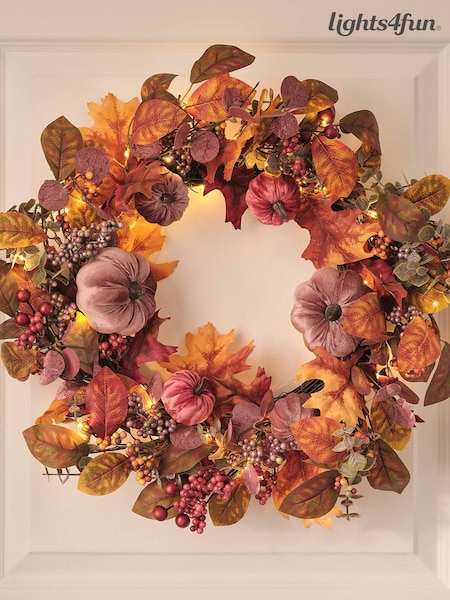 Lights4fun Autumn Velvet Pumpkin Led Wreath