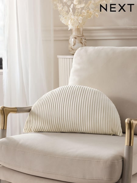Light Natural Round Velvet Pleat Cushion (E75328) | £18