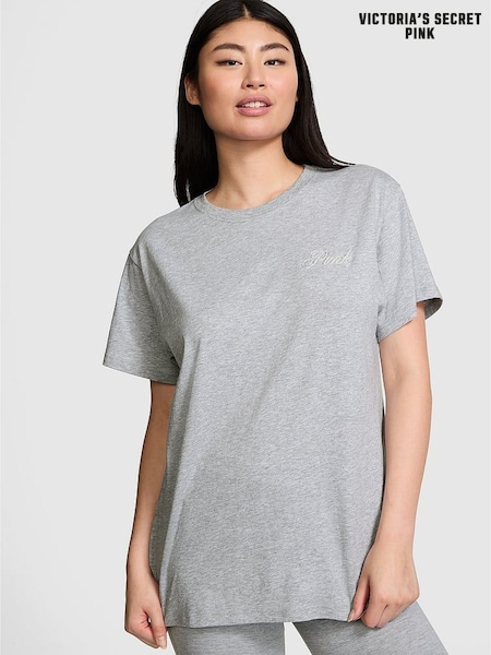 Victoria's Secret PINK Grey Heather Shine Oversized Cotton T-Shirt (E75454) | £35