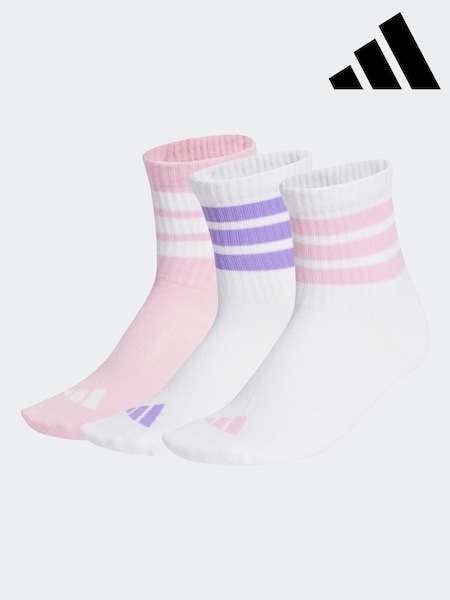 adidas White Ribbed 3 Pack Socks (E75642) | £7